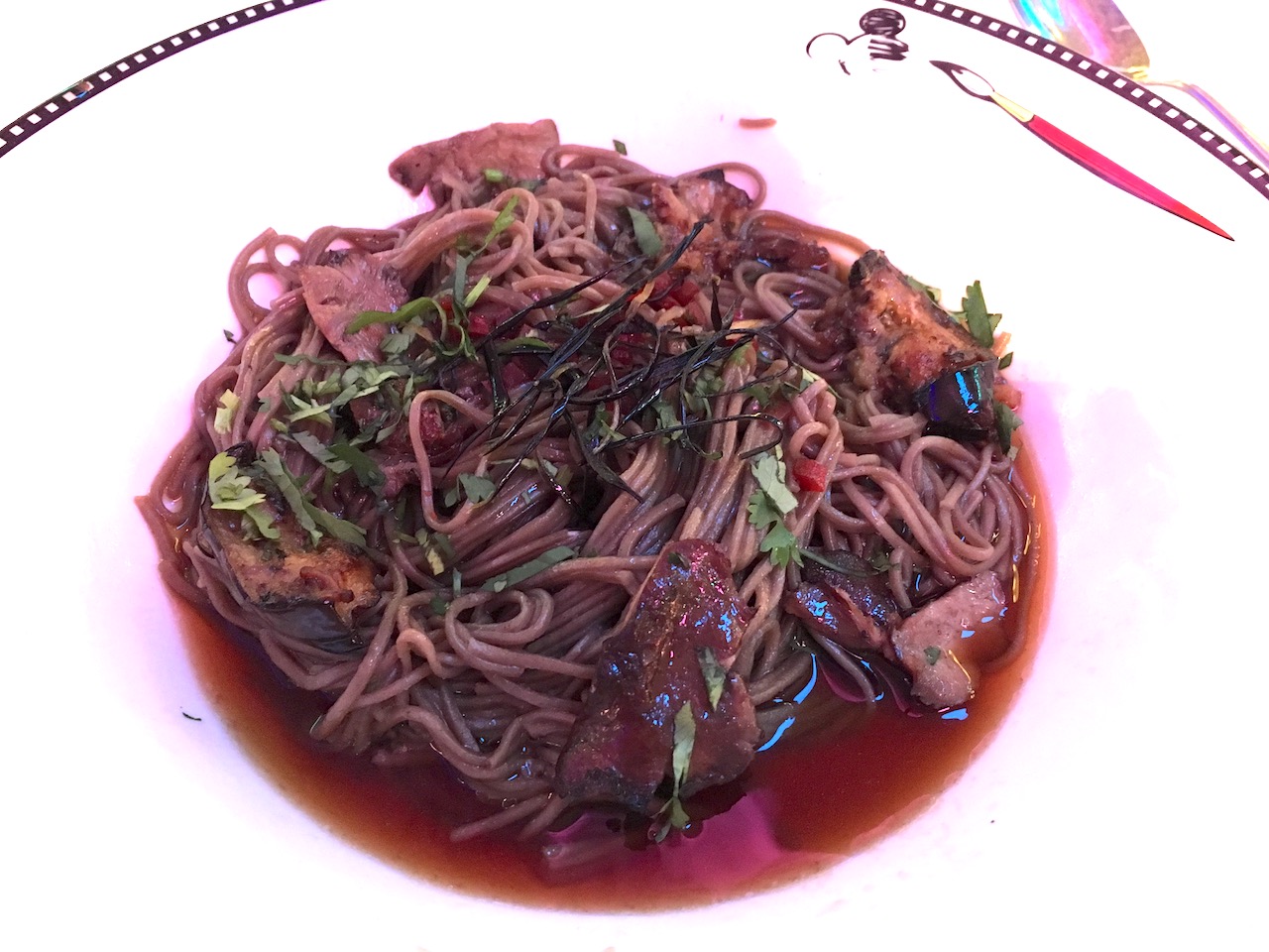 Gingered Soba Noodles with Eggplant and Shiitake Mushroom on board the Disney Magic is one of the best dishes on board and totally vegetarian