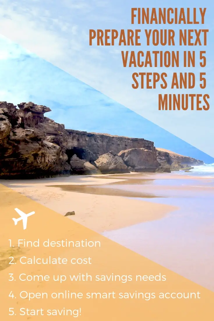 Financially Prepare Your Next Vacation in 5 Steps and 5 Minutes #personalfinance #vacationplanning #financialplan #startsaving #frugalliving #frugallivingtips #savemoney #smartsavingsaccount #financialgoals