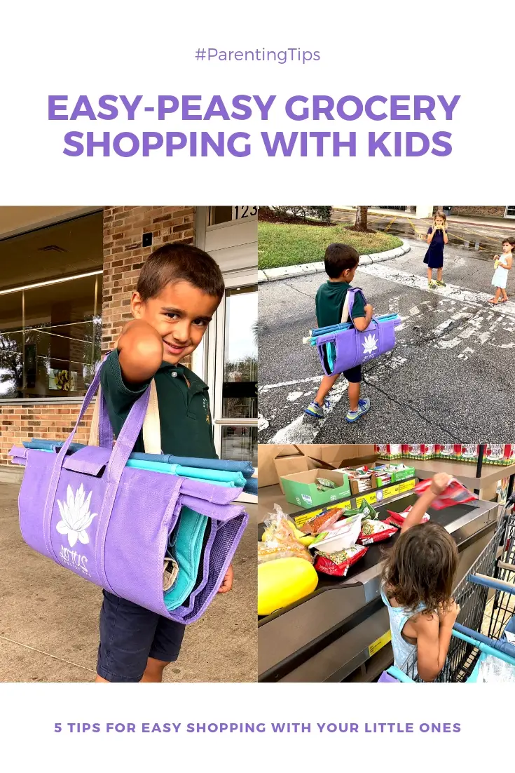 Tips for easy trips to the grocery store with kids! Lotus Trolley Bag is definitely our favorite way to grocery shop! #lotustrolleybag #gogreen #noplastic #plasticfree #shoppingwithkids #pareningtips #parenting #mommyblog #familylifestyle