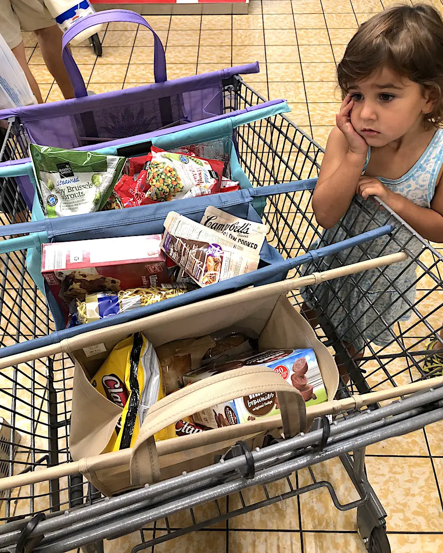 Tips for easy trips to the grocery store with kids! Lotus Trolley Bag is definitely our favorite way to grocery shop! #lotustrolleybag #gogreen #noplastic #plasticfree #shoppingwithkids #pareningtips #parenting #mommyblog #familylifestyle